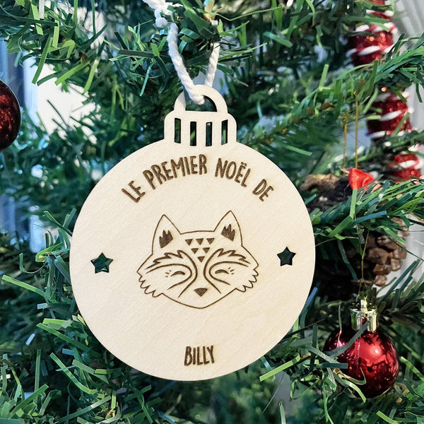 Boule de Noël "animal" en bois personnalisée (4 versions)