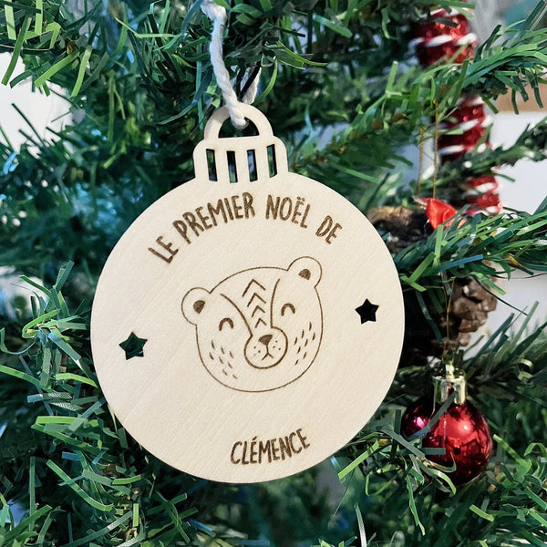 Boule de Noël "animal" en bois personnalisée (4 versions)