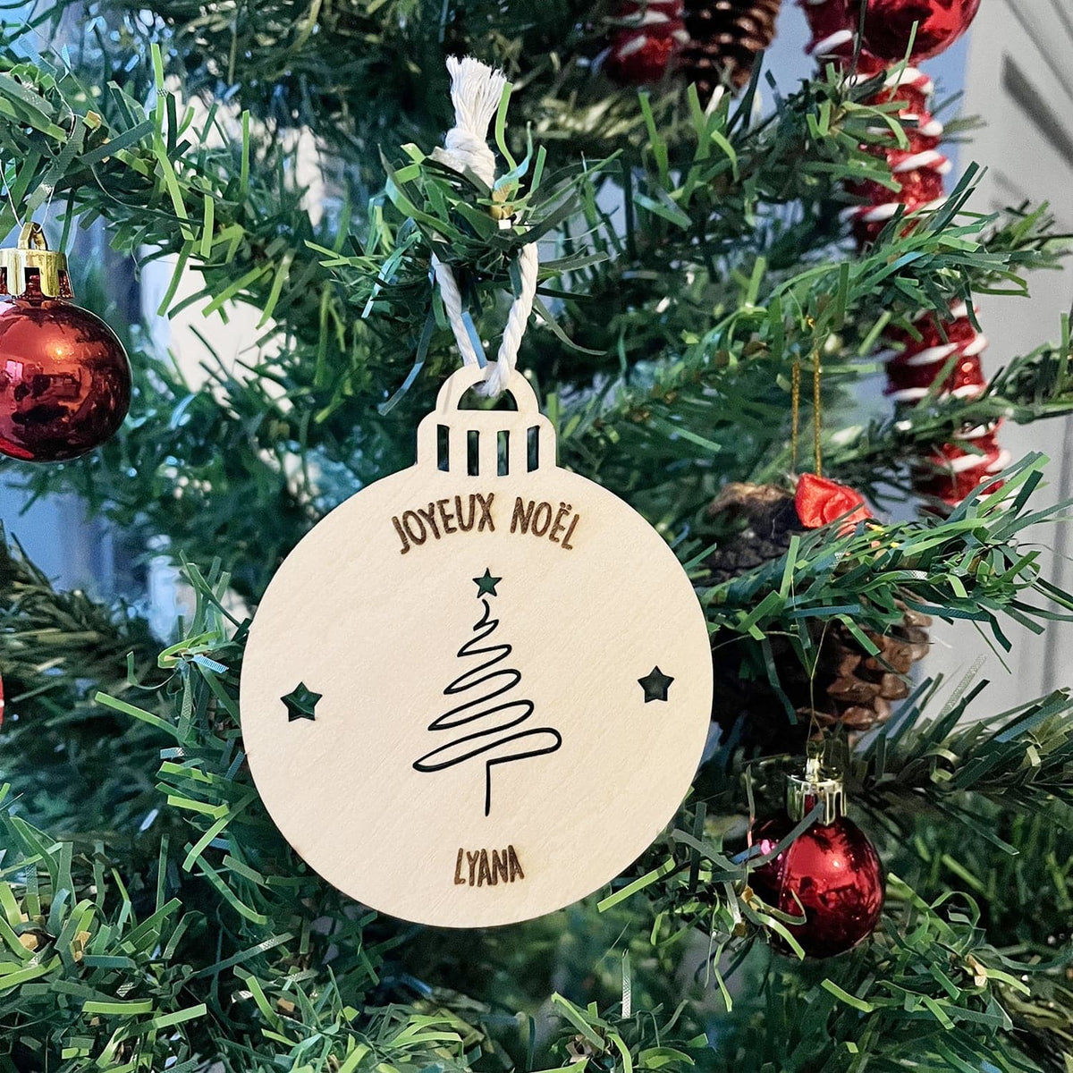 Boule De Noël En Bois Personnalisable - Décoration Faite Main - Idée Cadeau Originale