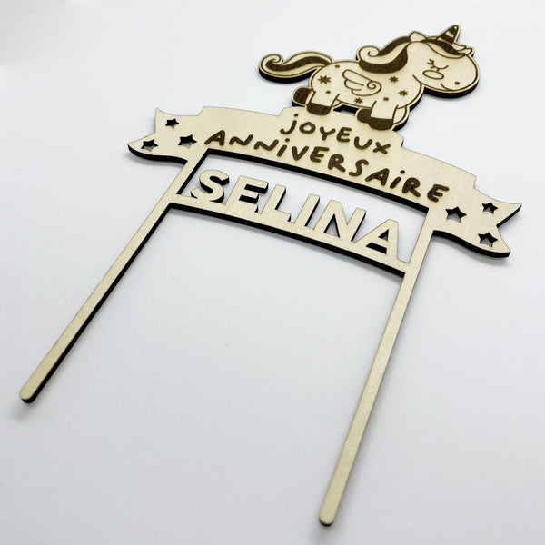 Cake topper "LICORNE" en bois personnalisé