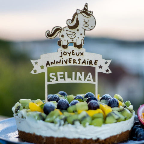 Cake topper "LICORNE" en bois personnalisé
