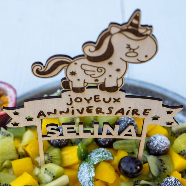 Cake topper "LICORNE" en bois personnalisé