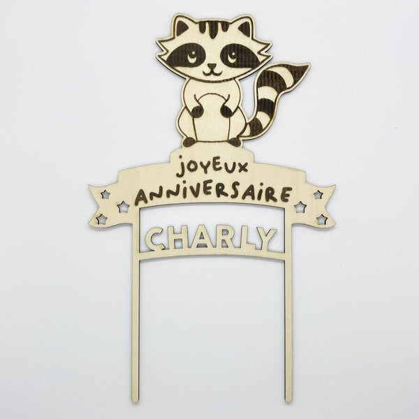 Cake Topper "RATON LAVEUR" en bois personnalisé