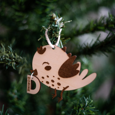 Boule de Noël "oiseau" en bois personnalisée