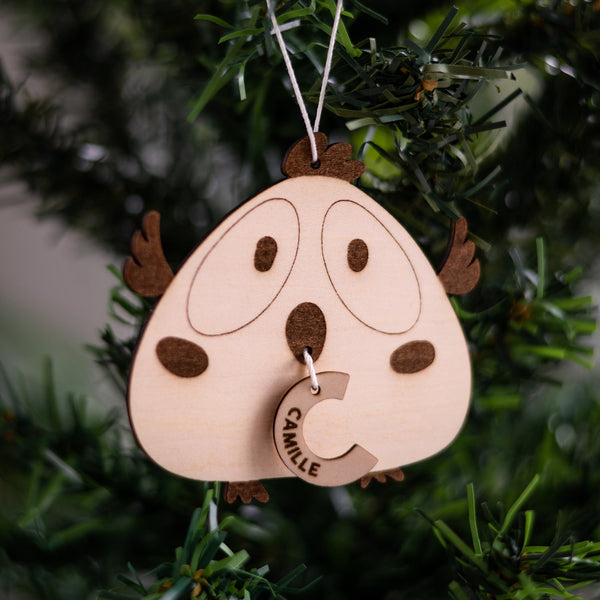 Boule de Noël "oiseau" en bois personnalisée