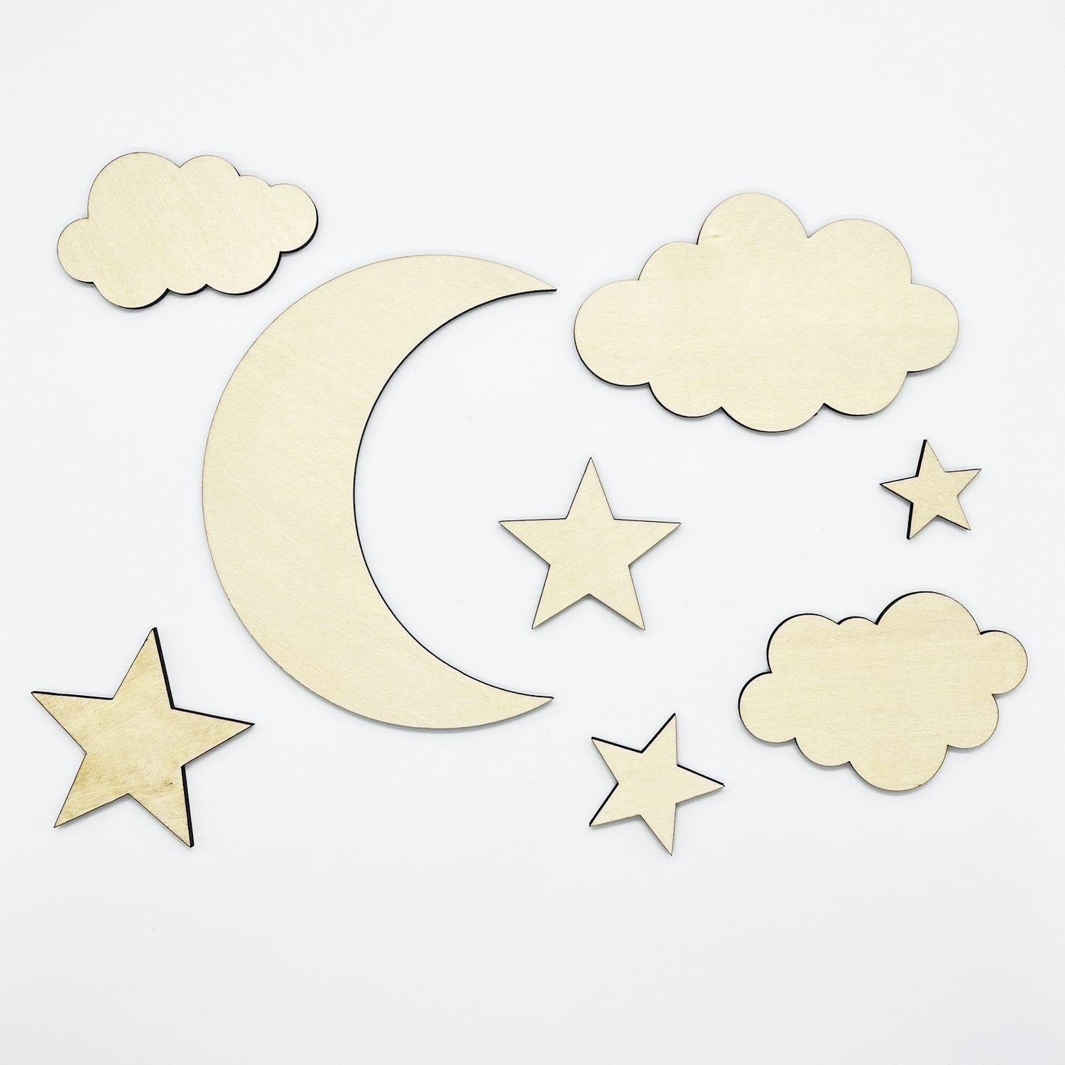 Option nuit étoilée : Pack 1 lune + 3 nuages + 4 étoiles