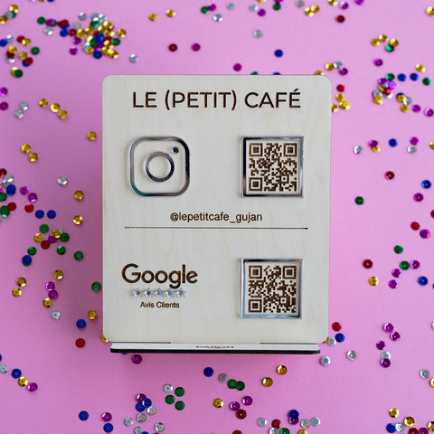 Pancarte QR Codes en bois - récolte avis & followers pour votre entreprise